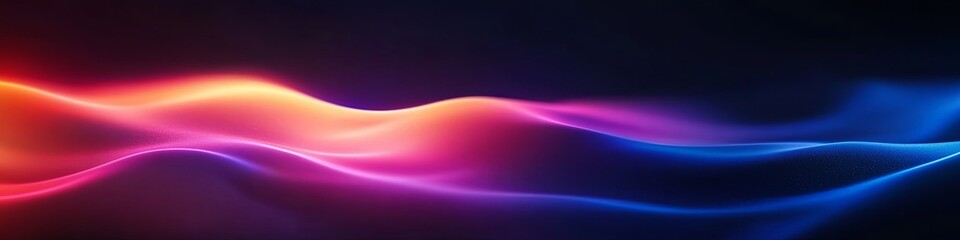 Poster - Vibrant abstract waves of light in red, pink, orange, and blue tones on a dark background. Dynamic motion, energy flow, and futuristic design concept.