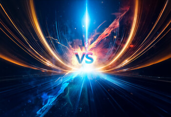 Poster - A dynamic abstract background featuring vibrant orange and blue light streaks converging towards the center, creating an energetic and futuristic visual. The composition evokes a sense of intense moti