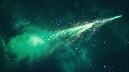 Wall Mural - a bright green comet streaks across a dark, starry sky.
