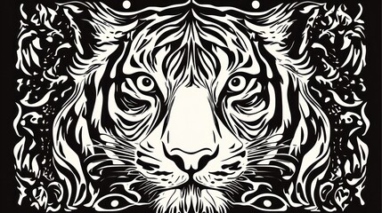 Wall Mural - Vector art illustration of a tiger with decorative floral elements for digital printing