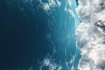 Wall Mural - spacecraft ascending through clouds above earth's surface