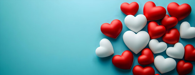 Poster - Red & white hearts on blue. Love