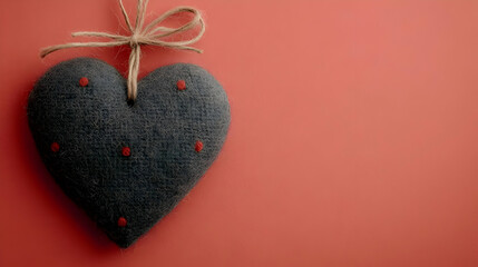 Poster - Hanging heart, coral background, Valentine's