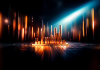 Poster - Golden bars stand on a platform under a bright spotlight, creating a stage-like setting with dynamic lighting and a sense of progress.