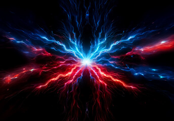 Aufkleber - A vibrant burst of energy explodes outwards, with dynamic blue and red lightning streaks against a stark black backdrop, creating a powerful and electric display.