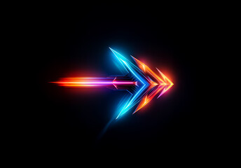 Aufkleber - A vivid neon arrow, glowing blue and orange against black, streaks right with sharp, futuristic lines and dynamic light trails.