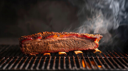 Canvas Print - Smoked Beef Ribs on Grill: Close-up of succulent, smoky beef ribs grilling on a hot grill, with tantalizing steam rising. A mouthwatering image perfect for food blogs and restaurant menus.