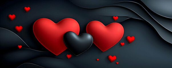 Poster - Red hearts, black background, love