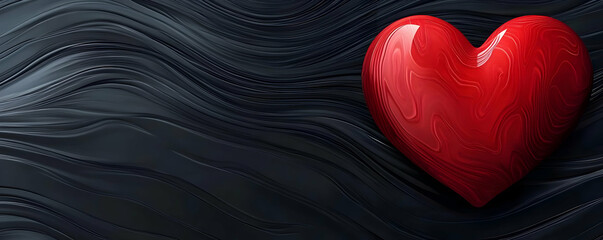 Wall Mural - Red heart, dark waves, love, card