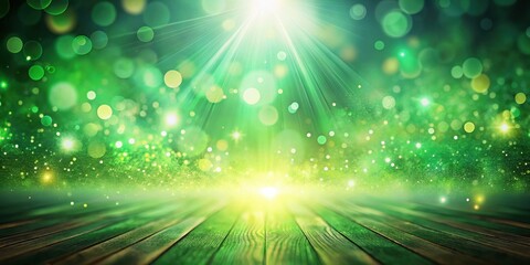 Wall Mural - enchanted green forest scene with glowing lights and wooden planks