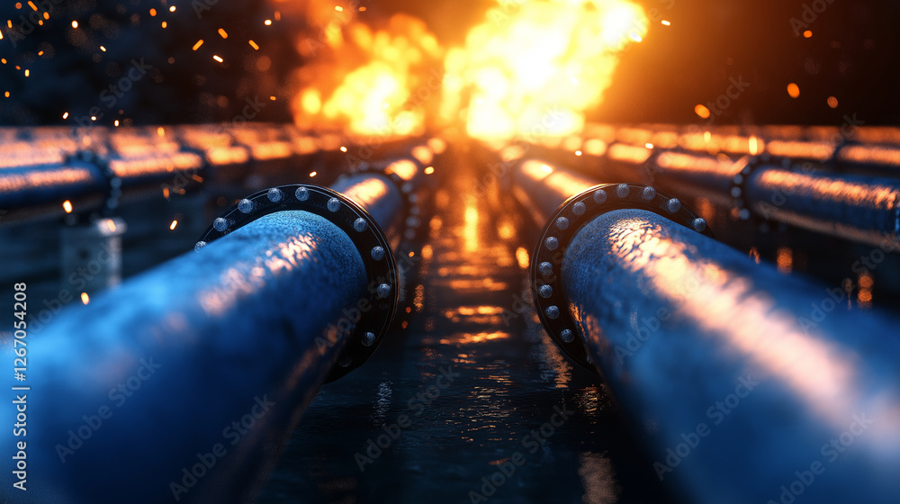 Explosion Pipe Routing Стокове фото Detailed view of a high-pressure industrial pipeline ...