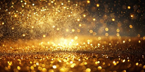 Wall Mural - golden sparkle background shimmering glittering texture with bright lights and a dark background per