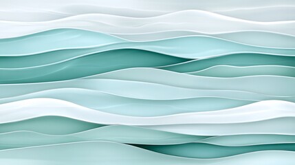 Wall Mural - Serene teal and white waves gently undulate creating a calming abstract pattern. AI Generated