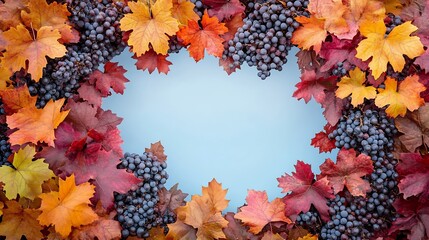 Wall Mural - Autumn Grapevine Wreath Soft Light Blue Background. AI Generated