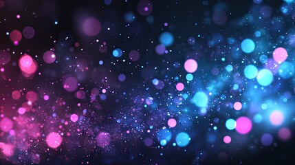 Wall Mural - A dark futuristic background with soft glowing blue and purple dots in motion.