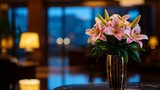 Elegant Lily Flower Arrangement in a Luxurious Vase with Gold Accents on Marble Table