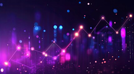 Wall Mural - A futuristic success graph with a neon glowing trend line and floating data points, representing technological business success.