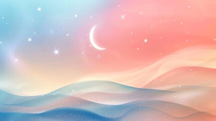 Wall Mural - a dreamy landscape with a crescent moon and stars.