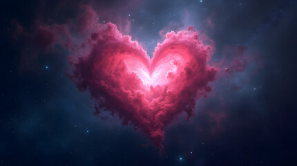 Wall Mural - Heart Nebula in Space: Romantic Cosmic Cloud Art Print, Pink & Blue Galaxy Love, Celestial Valentine's Day Gift, Fantasy Universe Artwork, Digital Painting