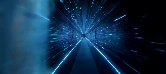Fototapete - Server data center room corridor with speed motion effect. Hardware computing infrastructure system. Generative video AI technology.	
