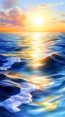 Wall Mural - Sunset Ocean Waves, Golden Hour Sea - Vibrant colors