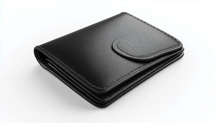 Wall Mural - Photorealistic image of a black leather coin wallet with a snap closure, isolated on a white background
