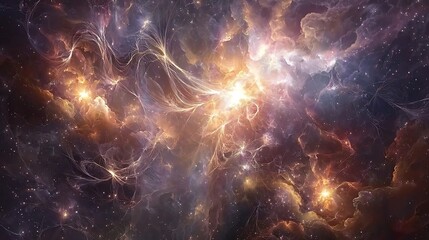 Wall Mural - A colorful space scene with a bright yellow star in the center