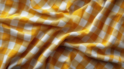 Wall Mural - yellow and white checkered fabric napkin isolated on transparent background