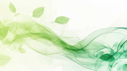Aufkleber - Elegant green waves and leaves create a serene and calming atmosphere in a natural setting. Generative AI
