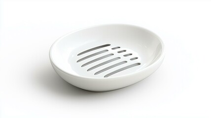 Wall Mural - Ultra-realistic image of a white ceramic soap dish with drainage slots, isolated on a white background
