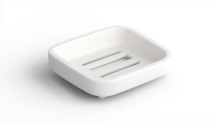 Wall Mural - Ultra-realistic image of a white ceramic soap dish with drainage slots, isolated on a white background
