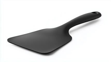 Wall Mural - Photorealistic image of a black silicone cooking spatula with a flexible blade, isolated on a white background
