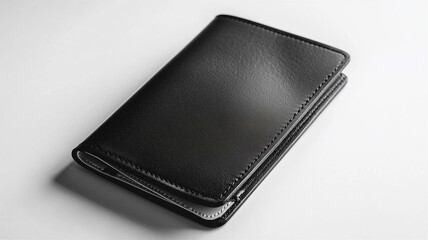 Wall Mural - Photorealistic image of a black leather passport cover with a minimalist design, isolated on a white background
