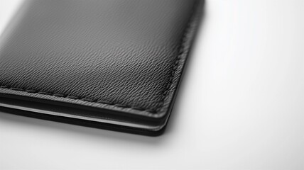 Wall Mural - Photorealistic image of a black leather passport cover with a minimalist design, isolated on a white background
