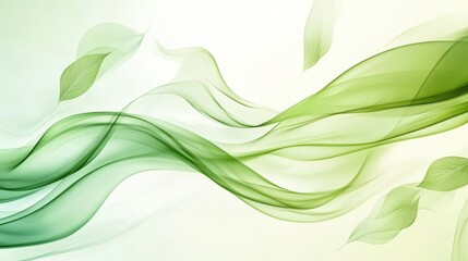 Aufkleber - Flowing green waves and leaves create a serene and calming background for nature inspired designs. Generative AI