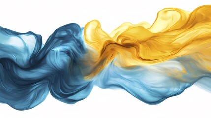 Wall Mural - Abstract blue gold fabric flow, white background, design element