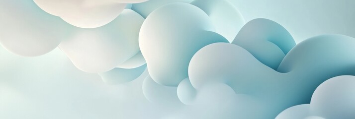 Poster - Soft cloud formations creating a serene atmosphere in light blue tones during a tranquil morning. Generative AI