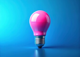 Wall Mural - minimalist blue background with glowing pink lightbulb - modern stock photo