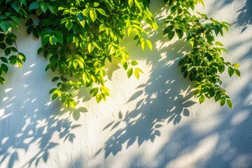 Wall Mural - minimalist nature background: sunlight shadow & leaves on white wall