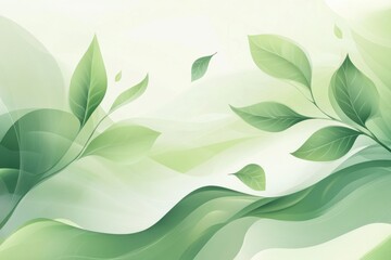 Poster - Delicate green leaves swirl gracefully in a serene, abstract background emphasizing tranquility and natures harmony. Generative AI
