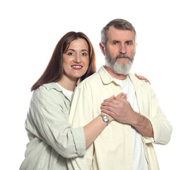 Wall Mural - Family portrait of happy daughter and her father on white background