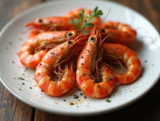 Bowl of delicious roasted prawns seasoned with herbs and spices ready to be eaten. AI generated photo realistic image