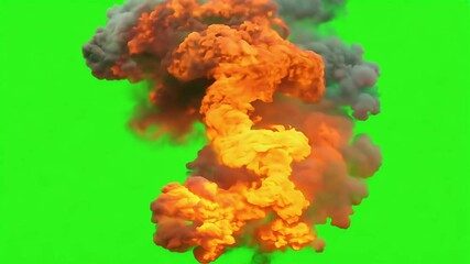 Wall Mural - Green screen footage realistic explosion fiery bursts dynamic smoke perfect dramatic visual effects action scenes