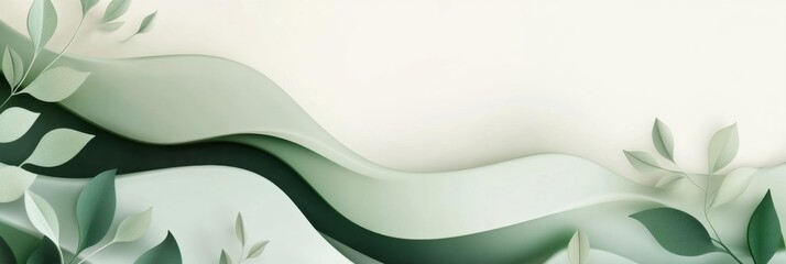 Fototapete - Abstract green leaves and flowing waves create a serene natural background perfect for relaxation or inspiration. Generative AI