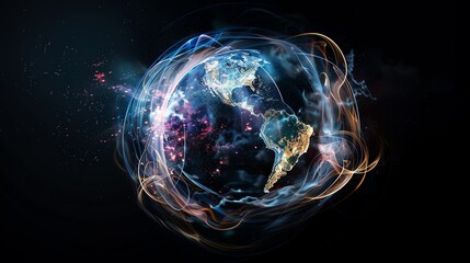Wall Mural - A glowing, stylized Earth with colorful, swirling energy surrounding it.