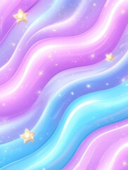 Wall Mural - Abstract pastel pink, purple, and blue wavy background with gold stars.