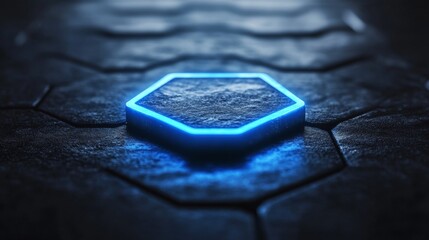 Wall Mural - illuminated pentagon on dark hexagonal tiles create an abstract background