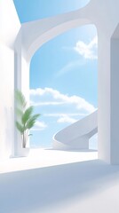 Canvas Print - White architecture, plant, sky, stairs, background, design