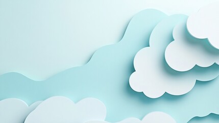 Wall Mural - Soft paper clouds against a light blue background creating a serene and whimsical atmosphere for decor and design. Generative AI