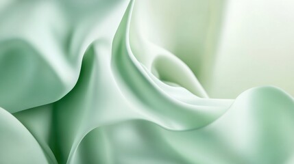 Leinwandbilder - Soft green fabric draped elegantly with gentle folds creating a serene and calming effect in bright light. Generative AI